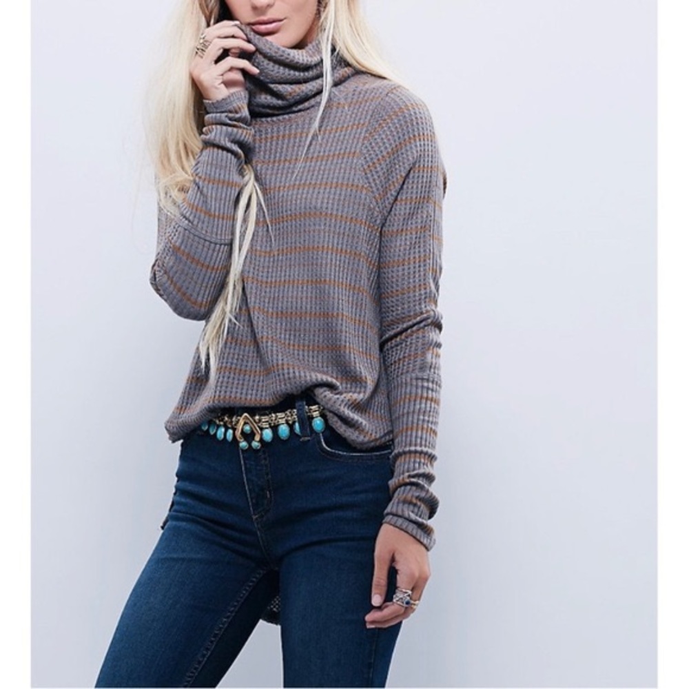 Free People Kristina Waffle Knit Cowl Neck Sweater
